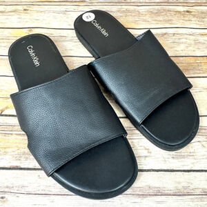 NWOB Calvin Klein Mens Black Vegan Faux Leather Slip On Beach Travel Shoes 12